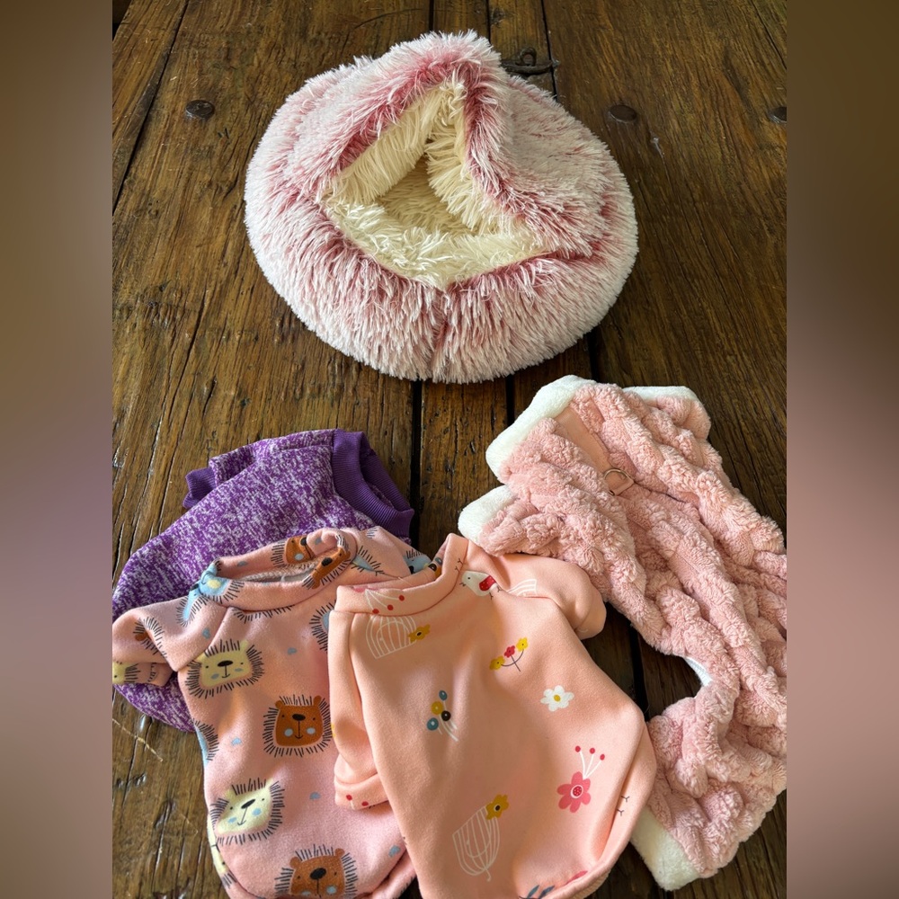Fleece Dog Sweaters + Nesting Bed